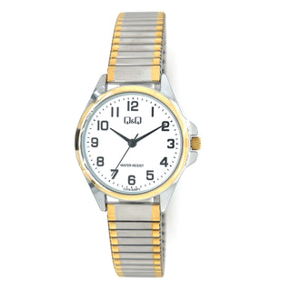 Q&Q Small White Face Watch With Two Tone Expandable Strap