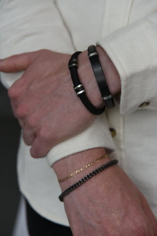 Gents Black Cotton Bracelet With Stainless Steel Magnetic Catch