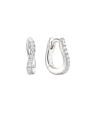 Ania Haie Silver Slim Pavé Wave Huggie Hoop Earrings