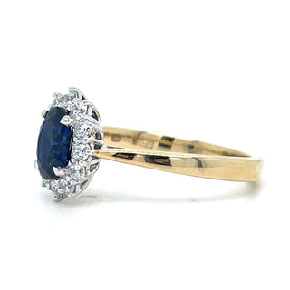 9ct Yellow Gold Lady Di Sapphire And Cz Cluster Ring