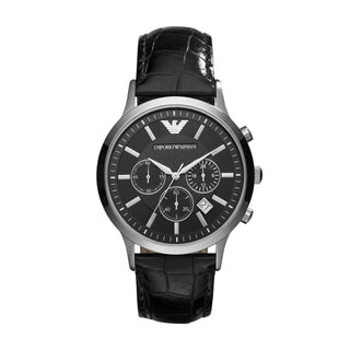 Armani Gents Renato Quartz Black Leather Watch