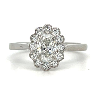 Connie - 18ct White Gold Laboratory Grown 0.80ct Oval With Milgrain Edge Halo Diamond Ring