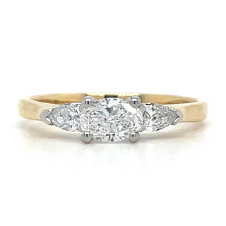 Kylie - 18ct Yellow Gold Laboratory Grown 1.51ct Horizontal Oval With Pear Side Stone Diamond Ring