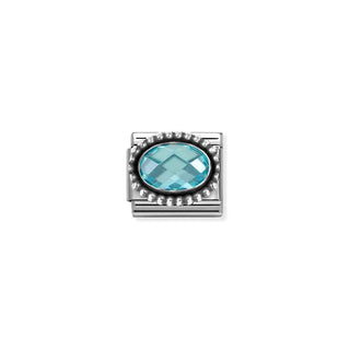 Composable FACETED STONES, steel with 925 sterling silver OVAL BEADED RICH SETTING LIGHT BLUE