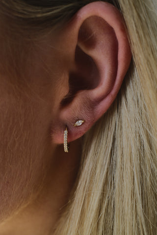 9ct Yellow Gold Cz Set Clicker Hoop Earrings