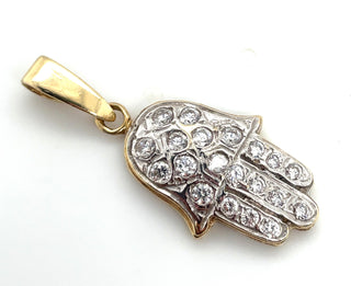 Vintage 9ct Yellow Gold Cz Hand Of Fatima Pendant