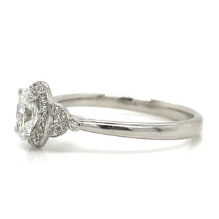 Avril - Platinum Natural 0.52ct Oval Halo Diamond Ring With Vintage Side Detail