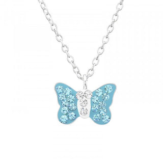 Children's Sterling Silver Blue Butterfly Necklace With Crystals