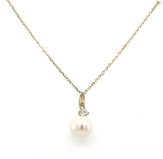 9ct Yellow Gold Cz And Pearl Necklace