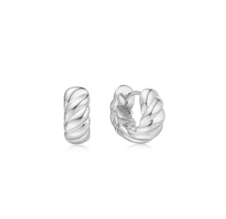Ania Haie Silver Bold Texture Small Huggie Hoop Earrings