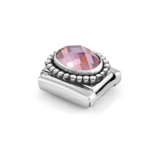Composable FACETED STONES, steel with 925 sterling silver OVAL BEADED RICH SETTING PINK