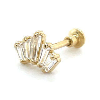 9ct Yellow Gold Tapered Baguette Cz Single Flatback Earring