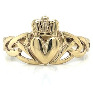 Vintage 9ct Yellow Gold Claddagh Ring With Celtic Design