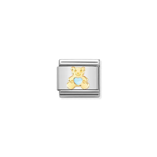 CHARM, COMPOSABLE LINK, LIGHT BLUE BEAR IN, GOLD