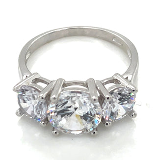 Sterling Silver Three Stone Cz Ring