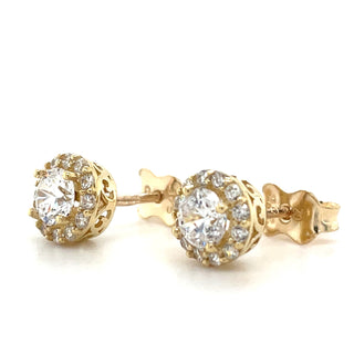 9ct Yellow Gold Round Cz Halo Earrings