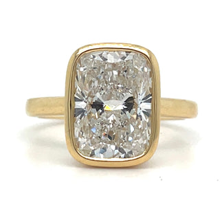Flora - 18ct Yellow Gold Laboratory Grown 4.03ct Regtangular Cushion Cut Bezel Set Diamond Ring