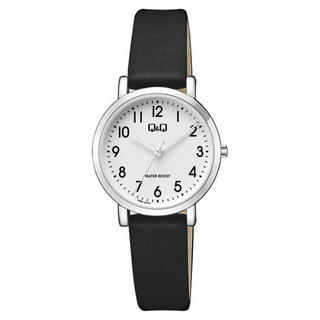 Q&Q Black Leather with White Dial Ladies Watch