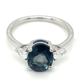 9ct White Gold Laboratory Grown Oval London Blue Topaz And Diamond Ring