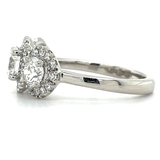 Glenda - Platinum 2.10ct Three Stone Round Halo Laboratory Grown Diamond Engagement Ring