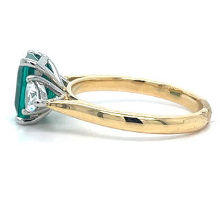 18ct Yellow Gold Laboratory Grown 1.87ct Emerald Ring With 0.48ct Side Trillion Diamonds