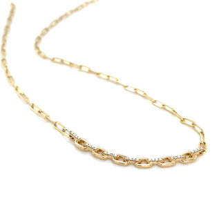 9ct Yellow Gold Paper Link Necklace with Diamonds