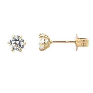 9ct Yellow Gold Petite Cz Six Claw Stud Earrings