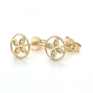 9ct Yellow Gold Flower Cz Earrings