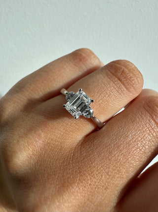 Chiara - Platinum 1.24ct Laboratory Grown Emerald Cut Diamond Engagement Ring With Round Side Stones
