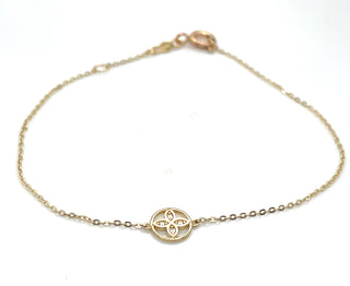 9ct Yellow Gold Round Flower Cz Bracelet