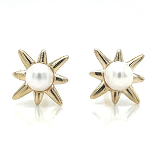 9ct Yellow Gold Star Earring With Pearl