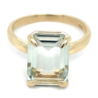 Vintage 9ct Yellow Gold Green Amethyst Emerald Cut Ring