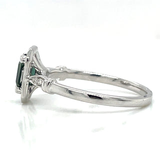 9ct White Gold Earth Grown Emerald Cut 0.60ct Green Tourmaline with White Sapphire & Diamond Vintage Style Ring