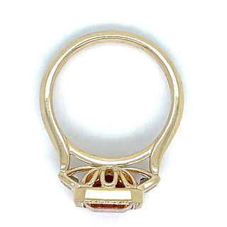 9ct Yellow Gold Earth Grown 2.77ct Emerald Cut Citrine Halo Ring With Green Amethyst Side Stones