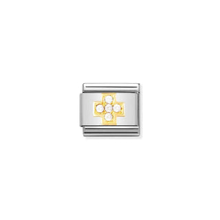 CHARM, COMPOSABLE LINK, WHITE CROSS WITH STONES