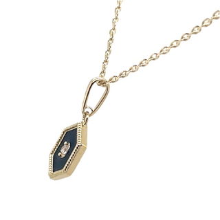 9ct Yellow Gold Black Enamel And Cz Necklace With Millgrain Detail