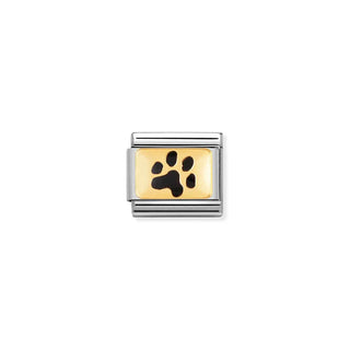 COMPOSABLE CLASSIC PAW PRINT PLATE CHARM - STAINLESS STEEL & YELLOW GOLD WITH ENAMEL