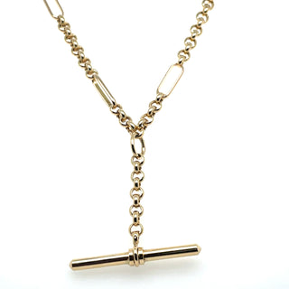 Vintage 9ct Yellow Gold 20” Mixed Link Chain With T-Bar Pendant
