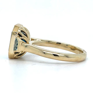 9ct Yellow Gold Earth Grown 3.76ct Emerald Cut London Blue Topaz Halo Ring With Blue Topaz Side Stones