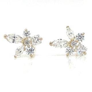 9ct Yellow Gold Multi Cut Cz Stud Earrings