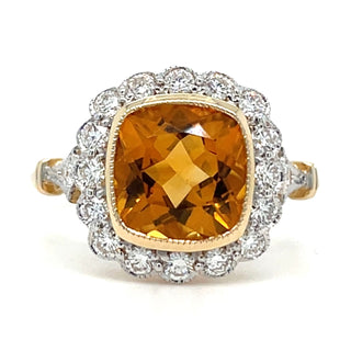 9ct Yellow Gold 2.05ct Citrine And 0.45ct Diamond Halo Ring With Milgrain Setting