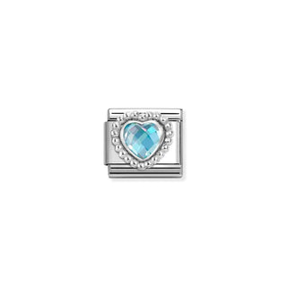 Composable CL FACETED STONES, steel with 925 sterling silver HEART with DOTS RICH SETTING Light Blue