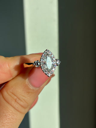 Beverly - 18ct Yellow Gold 1.33ct Laboratory Grown Marquise Halo With Round Side Stone Engagement Ring