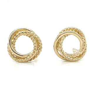 9ct Yellow Gold Plain and Twisted Circle Earrings