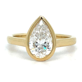 Mereolith - 18ct Yellow Gold Laboratory Grown Rubover 1.52ct Pear Cut Solitaire Diamond Ring
