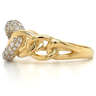 18ct Yellow Gold Curb Link Ring With Earth Grown Diamond Set Centre
