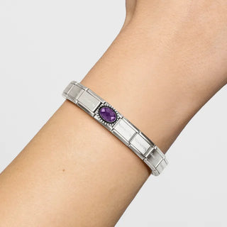 Composable FACETED STONES, steel with 925 sterling silver OVAL BEADED RICH SETTING PURPLE