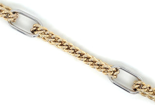 9ct Gold Two Tone Curb & Oval Link Bracelet