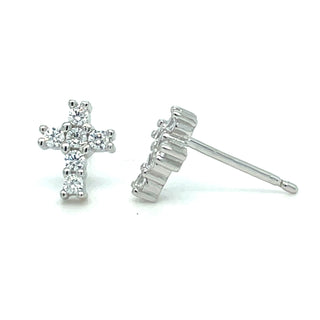 Sterling Silver Cz Cross Stud Earrings