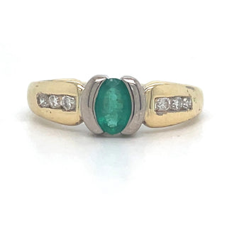 Vintage 18ct Yellow Gold Earth Grown Emerald and Diamond Ring